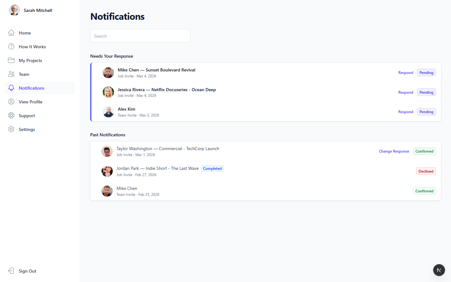 Screenshot of the Notifications feature